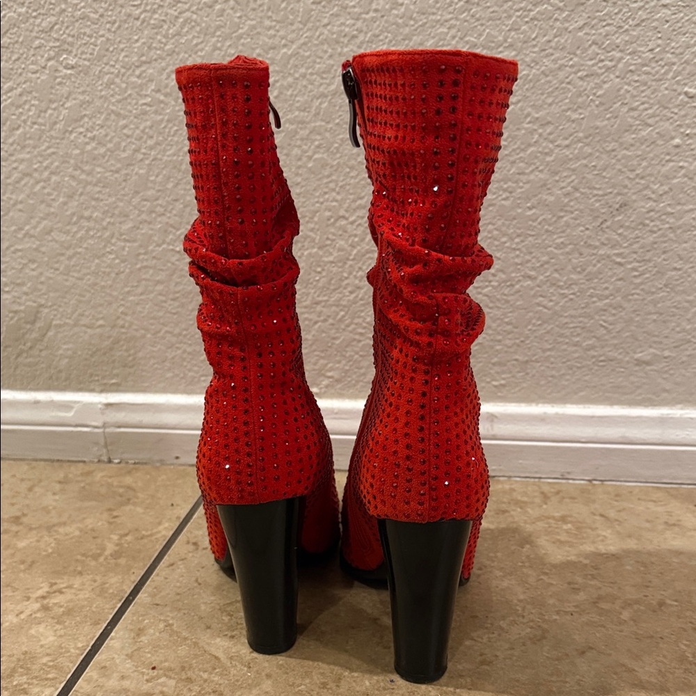 Elegant Red Rhinestone Women's Boots - Picture 4 of 6